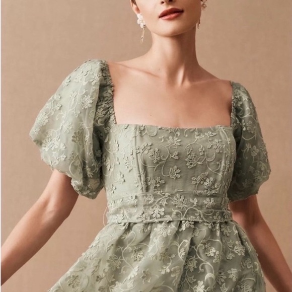 New BHLDN Anthropologie Sage Green Lace Embroidered Maxi Bridal Dress Size 4 - Picture 12 of 12